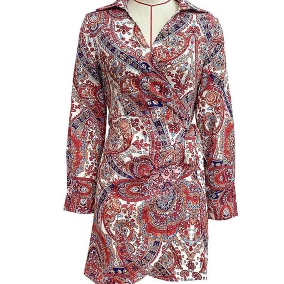 Collared All Over Print Tie-Waist Wrap Dress - Picture 8 of 10